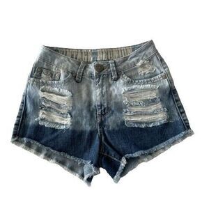 Rewash Distressed Ripped Cut Off Denim Shorts Womens Sz 2‎ Blue Festival Western